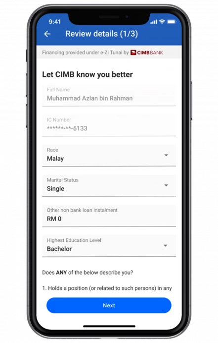 tekan apply loan